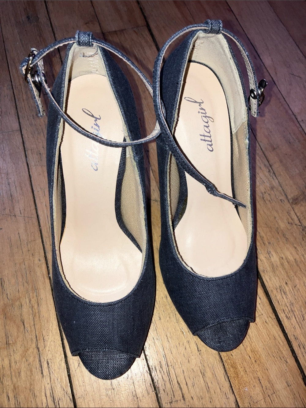 Peep-Toe Ankle Strap Heels blue denim liege 6.5